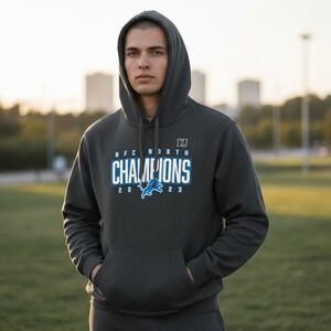 Detroit Lions NFC North Champions 2023 Gray Hoodie Sweatshirt 2XL EUC Blue Gray